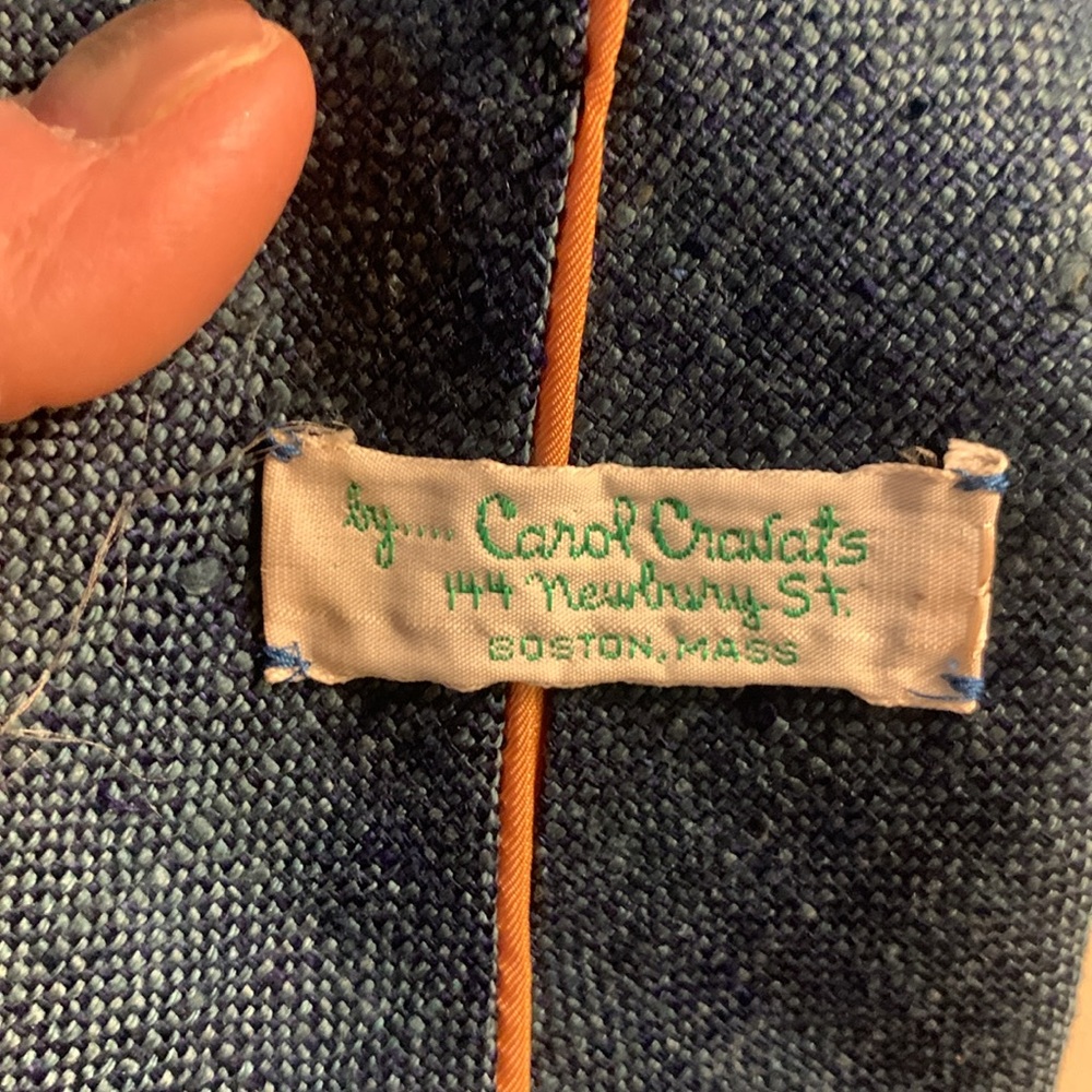 70’s TEAL BLUE RAW SILK NECKTIE FROM CAROL CRAVATS OF NEWBURYPORT ST., BOSTON MA - Picture 6 of 13